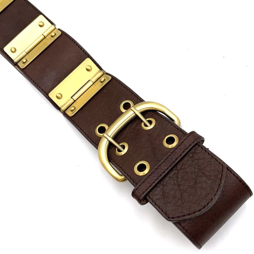 BELT brown & metallic gold tone double buckle EUC - Picture 3 of 7
